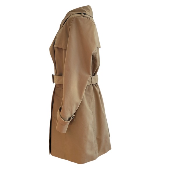 LOFT Womens Double Breasted Trench Coat Size 8 Khaki Lined Belted Timeless - Picture 2 of 16